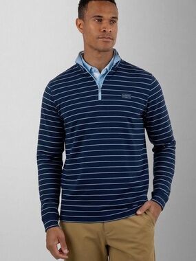 Good good golf Tee'd Up Q-Zip Men's Navy Striped Quarter-Zip Sweater XL